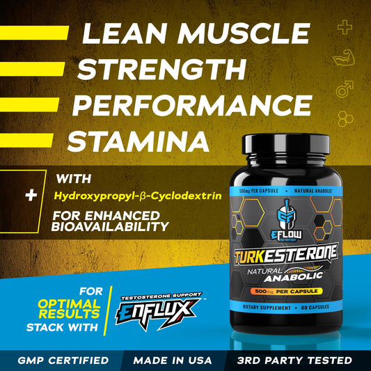 eflow nutrition turkesterone capsules closeup emphasizes premium formulation for performance support.