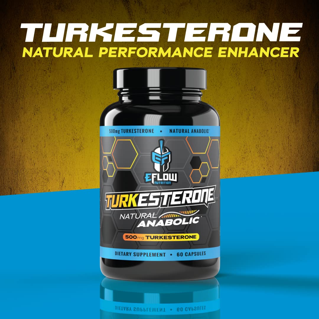 eflow nutrition turkesterone bottle and capsules ready for daily lean gains and recovery.
