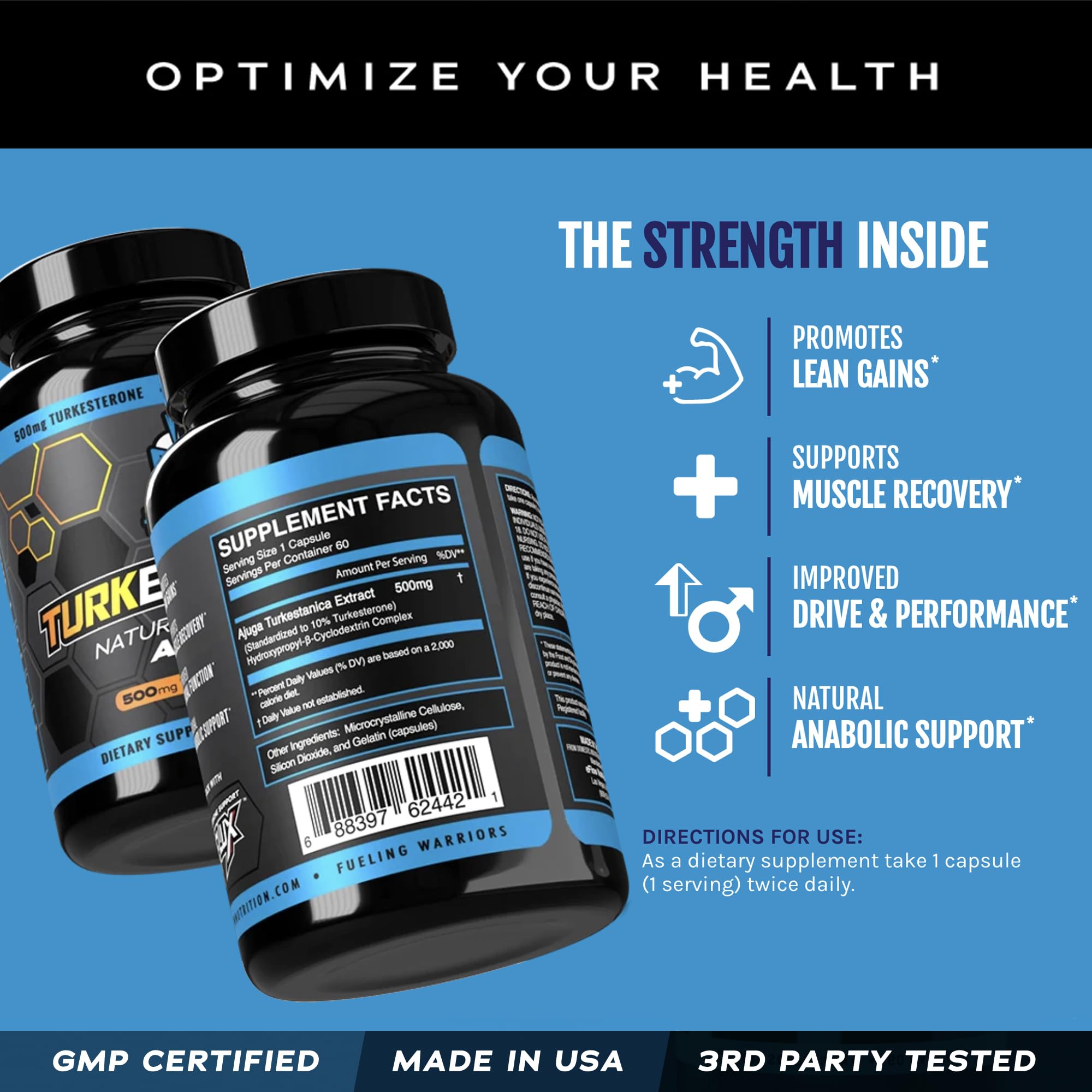 eflow nutrition turkesterone pills closeup highlights compact daily-use design.