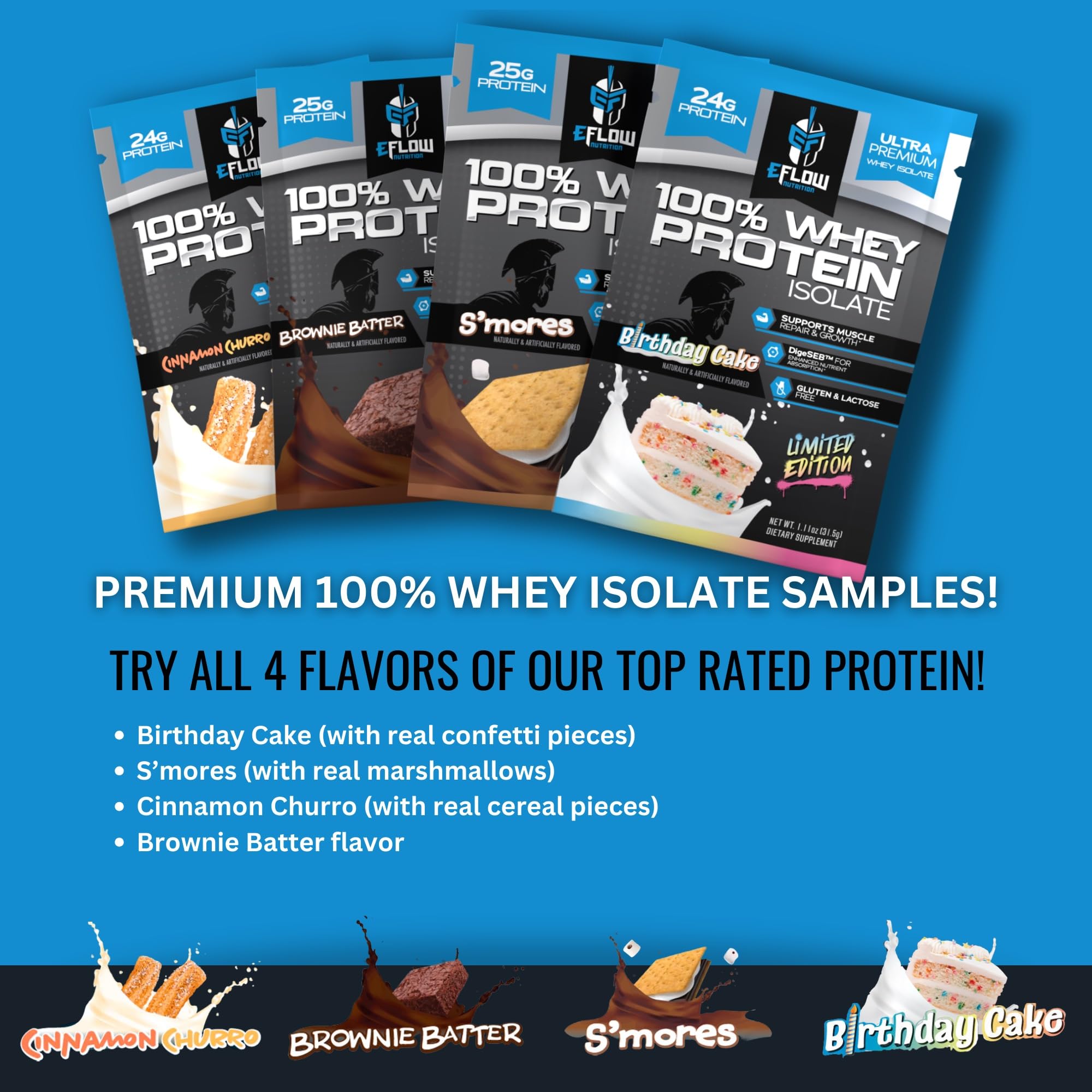 eflow Nutrition Whey label showing calories per serving