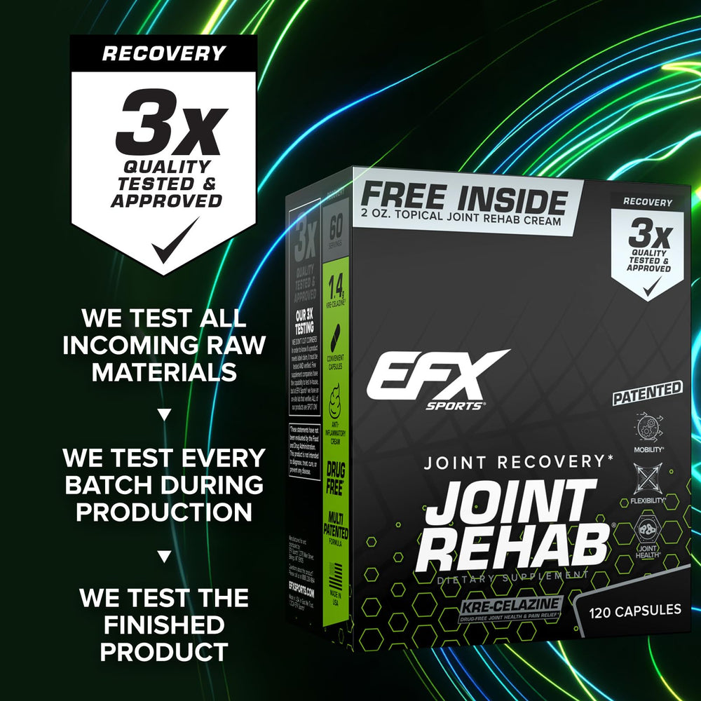 EFX Sports Joint Rehab packaging clearly presents usage and key benefits