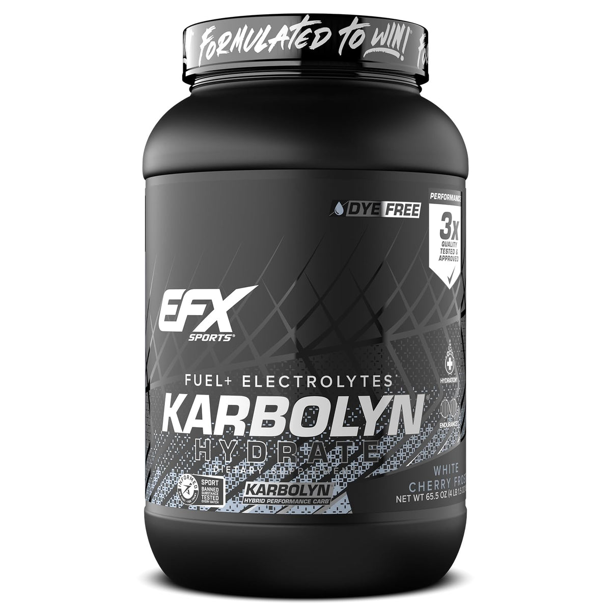 EFX Karbolyn Hydrate bottle front in White Cherry Frost for steady workout energy