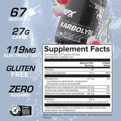 Close-up of Karbolyn Hydrate label highlighting sugar-free hydration