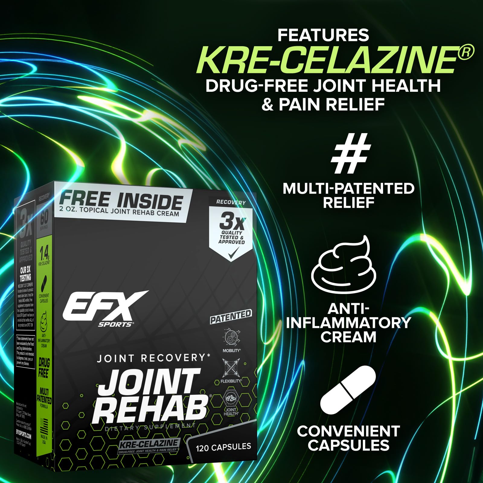 EFX Kre-Alkalyn creatine matrix in Joint Rehab supports activity and mobility