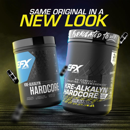 Close-up of EFX Kre-Alkalyn Hardcore label highlighting pH-stable creatine.