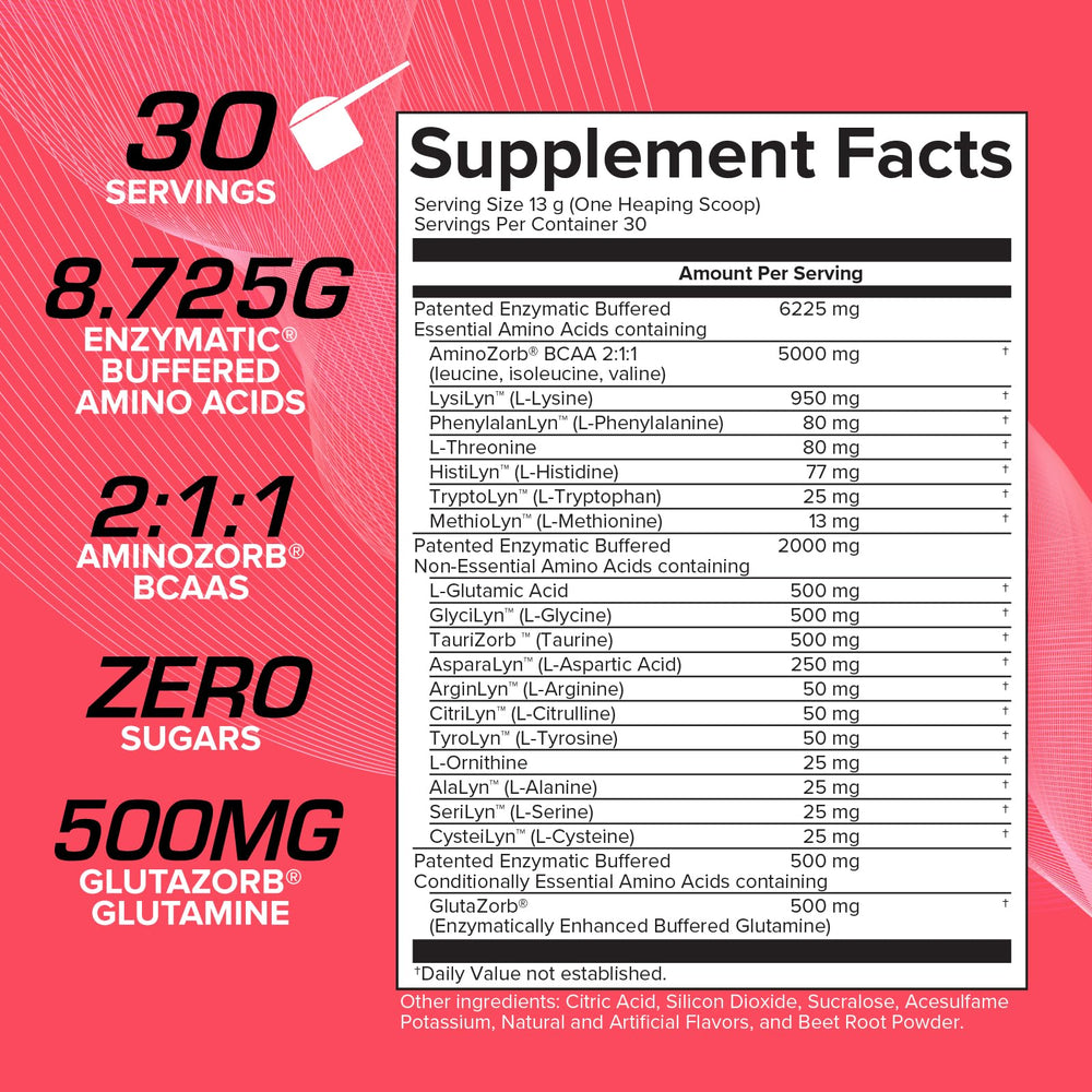 EFX Aminozorb Elite 21 bottle label highlights full spectrum amino acids.