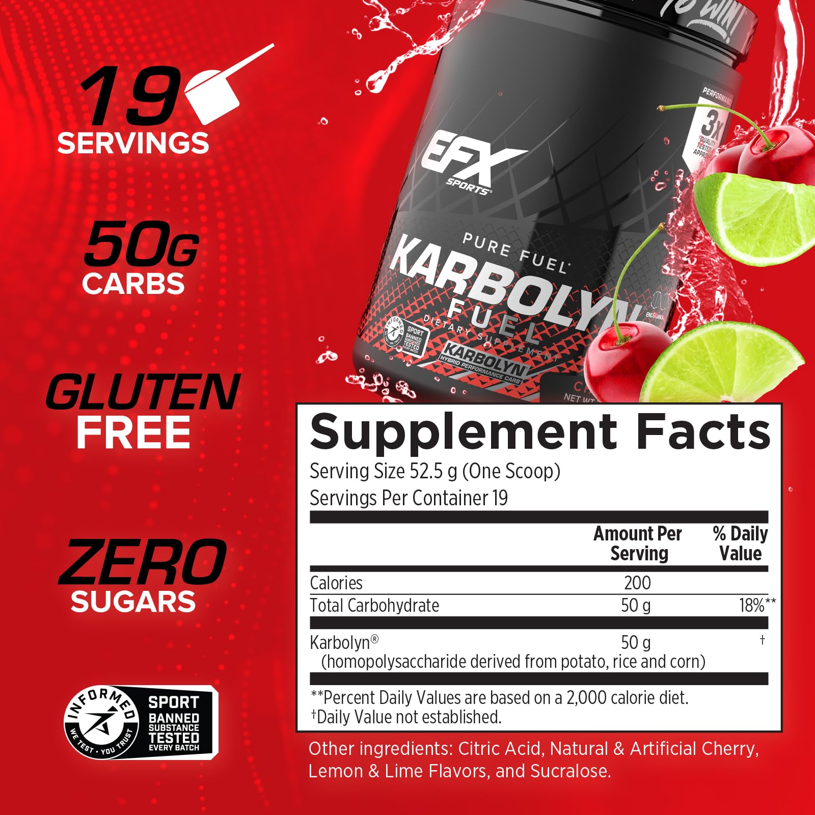 EFX Sports Karbolyn Fuel ingredients close-up highlighting natural carbs