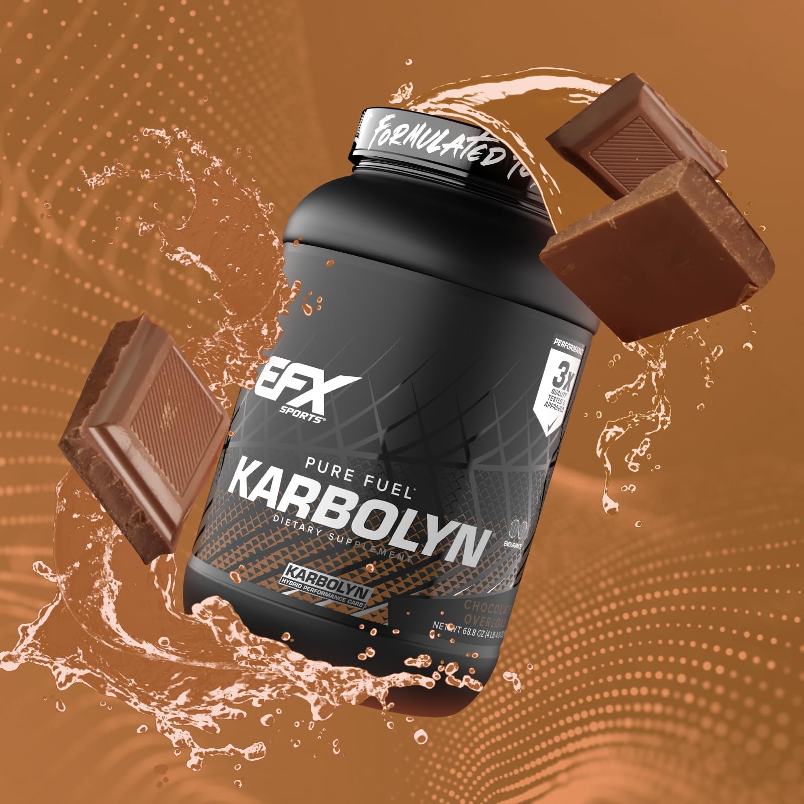 EFX Karbolyn Fuel label closeup emphasizes purity and banned-substance-free guarantee.