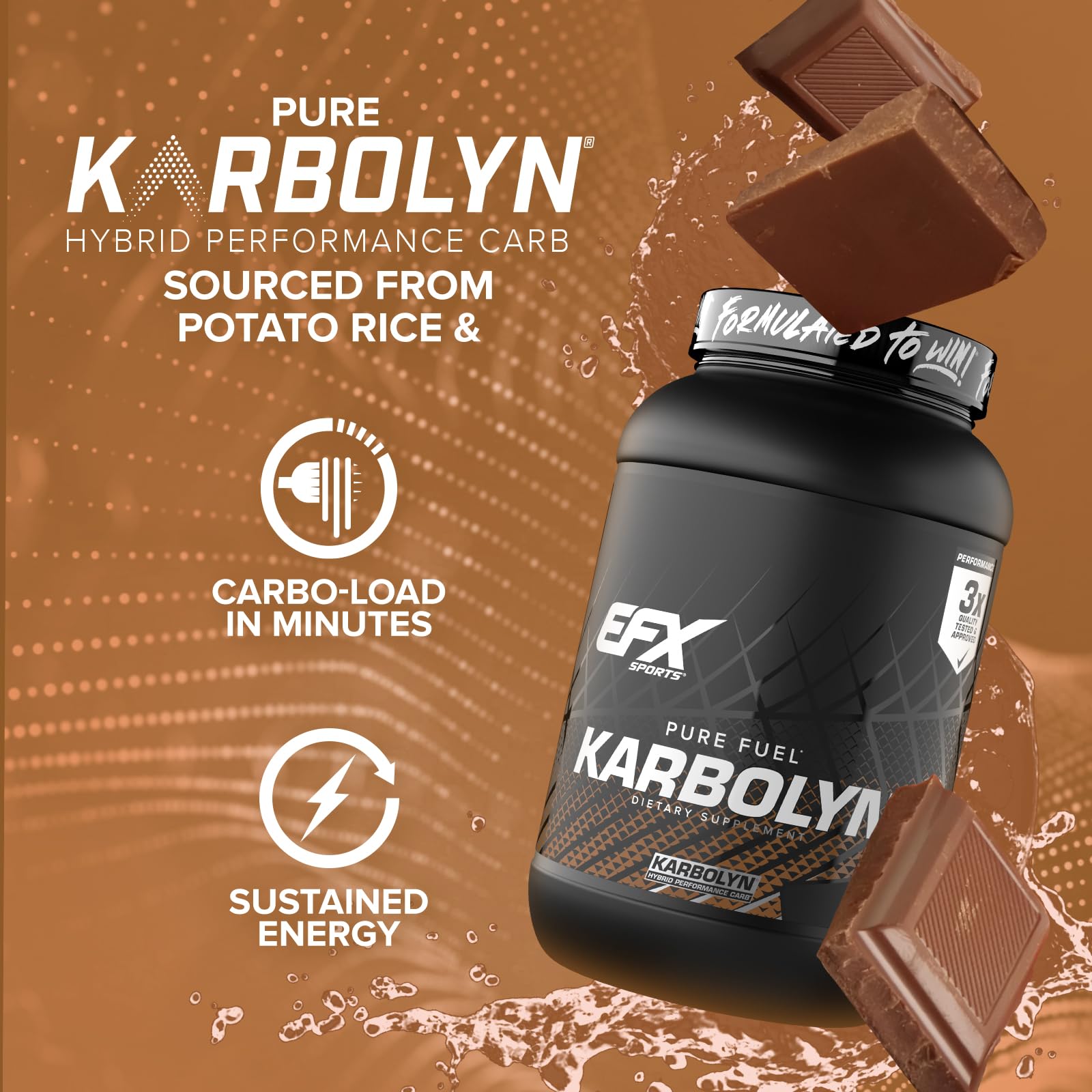 EFX Sports Karbolyn Fuel powder dissolving into water for pre-workout energy.