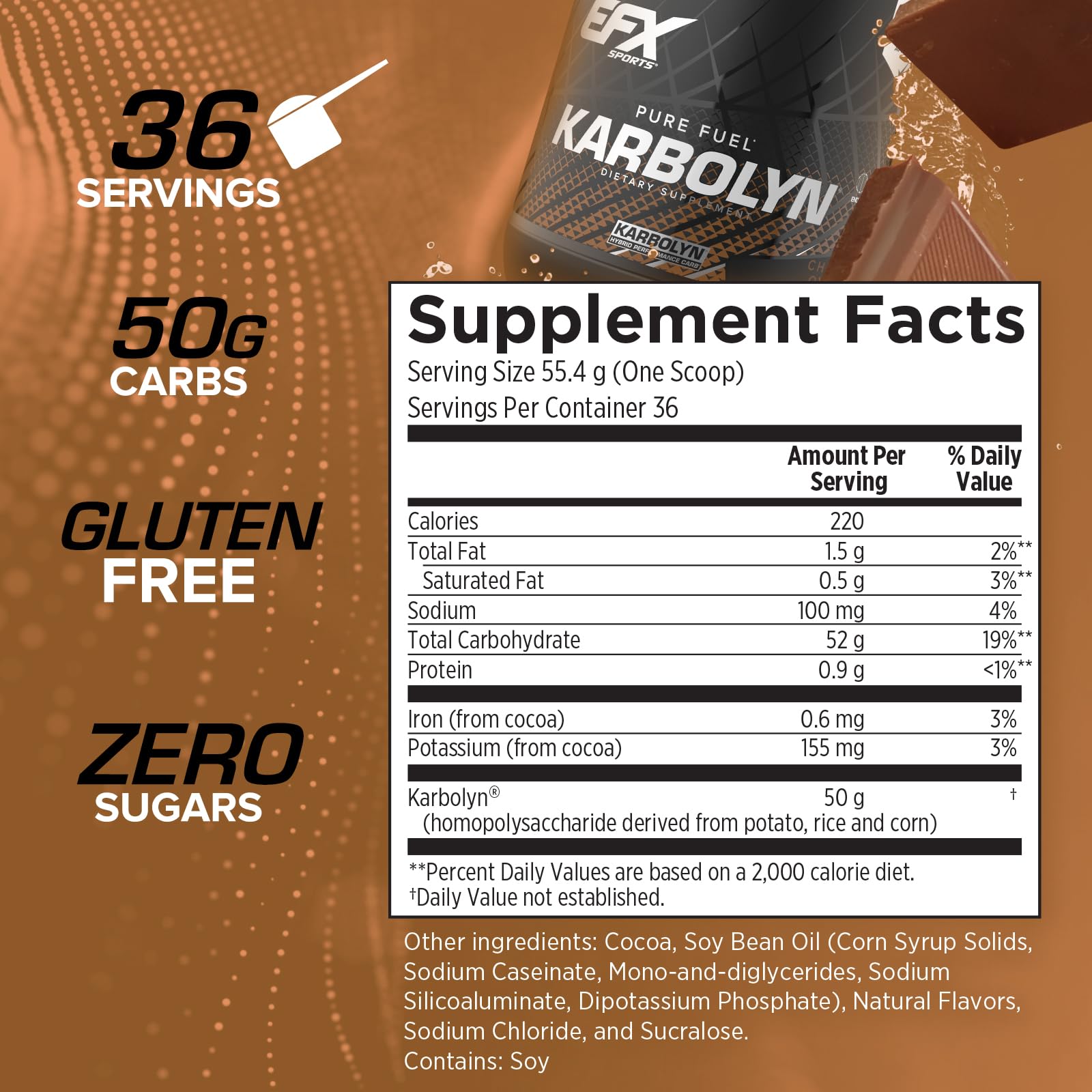 EFX Sports Karbolyn Fuel scoop included for precise carbohydrate loading.