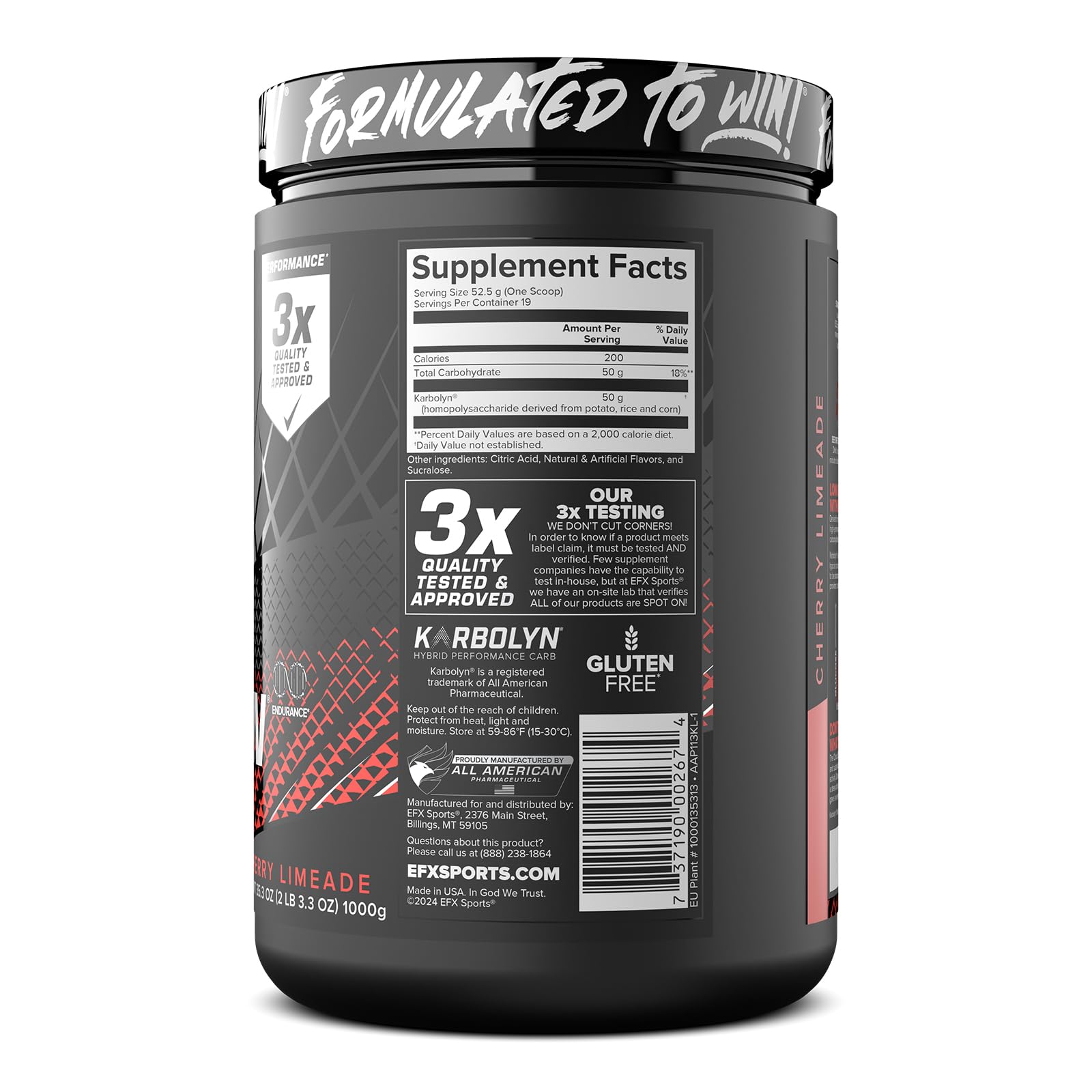 EFX Sports Karbolyn Fuel serving with cherry limeade flavor