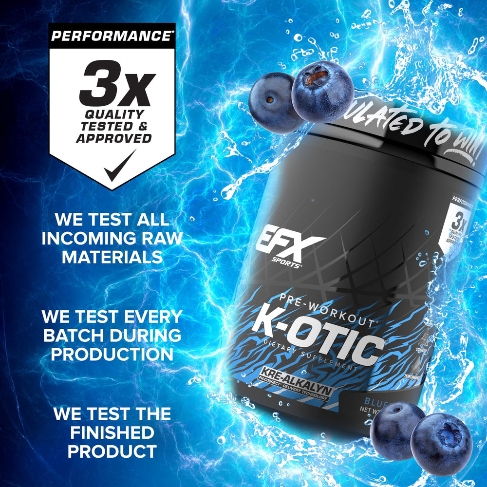 EFX Sports K-OTIC blueberry crush flavor label on tub
