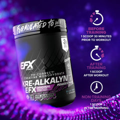 EFX Sports Kre-Alkalyn EFX powder jar label emphasizes purity and product integrity.