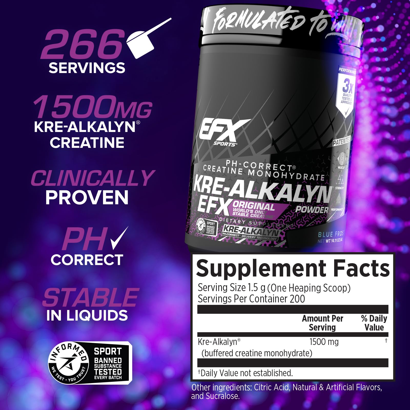 EFX Sports Kre-Alkalyn EFX powder scoop highlights easy dosing and quick blending.