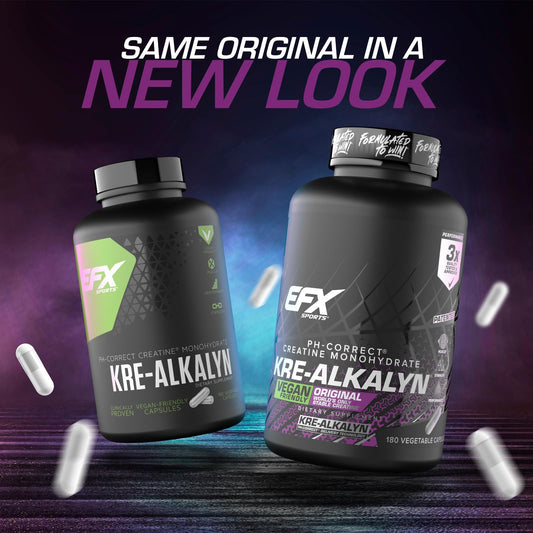 Close-up of vegan capsules from EFX Kre-Alkalyn EFX emphasizing vegan-friendly formula