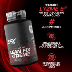 EFX Sports Lean Fix Xtreme label detail highlights Lyzme 5 and ingredients