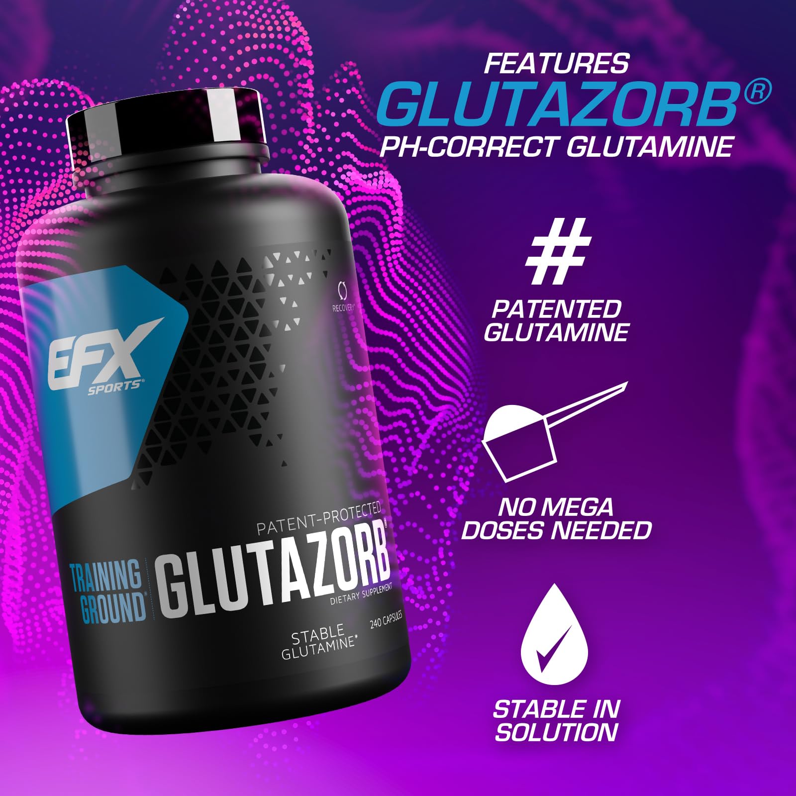 EFX Sports Training Ground Glutazorb capsules highlight compact, convenient daily use for athletes.