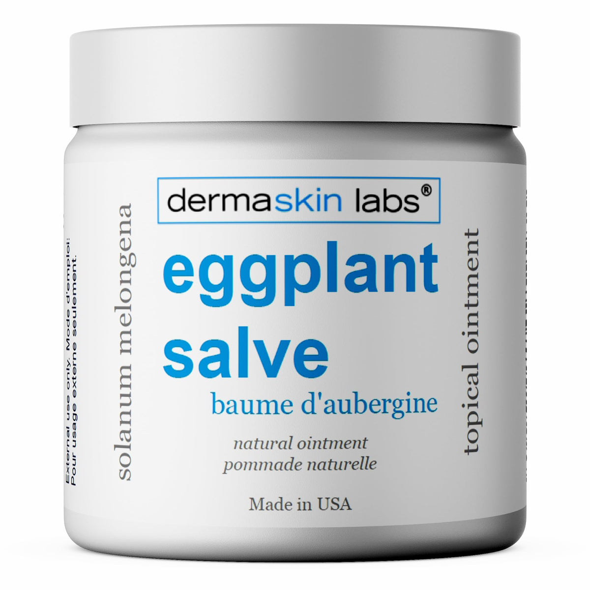 Eggplant Salve jar, 4 oz, for skin care and potential support of discolored areas.