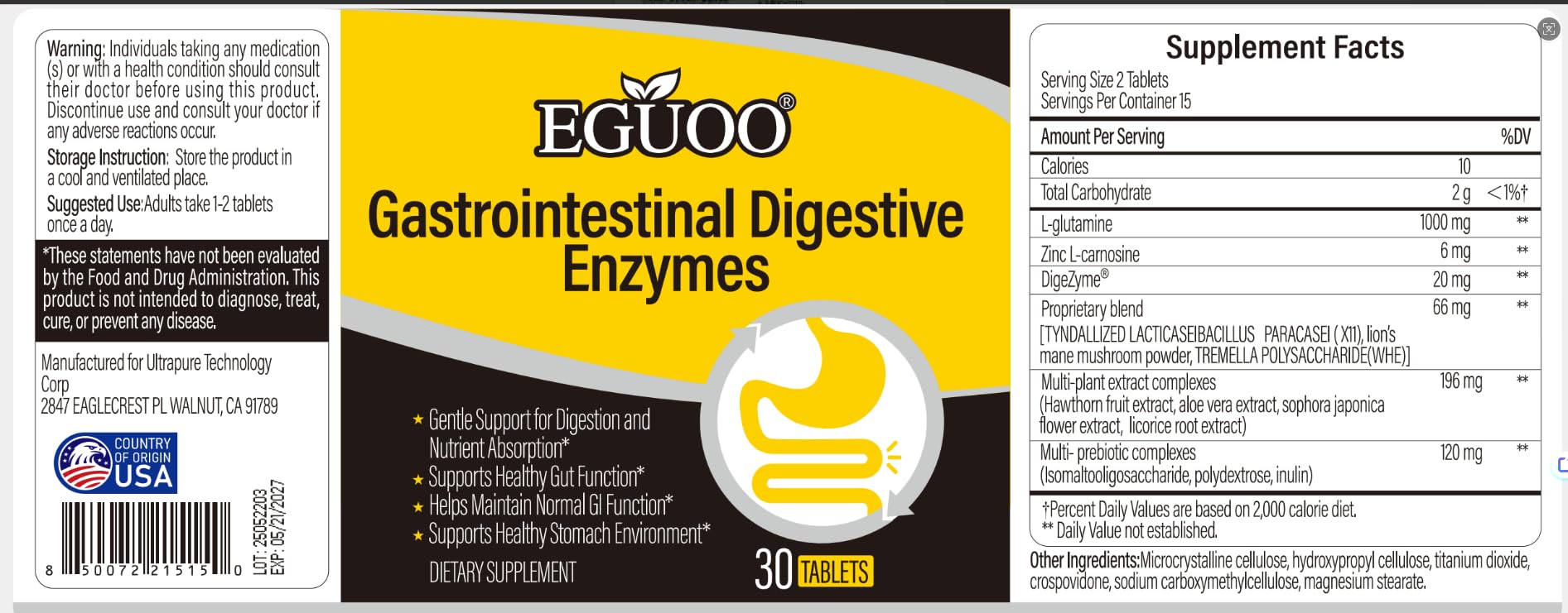 EGUOO tyndallized probiotics bottle promotes balanced gut environment.
