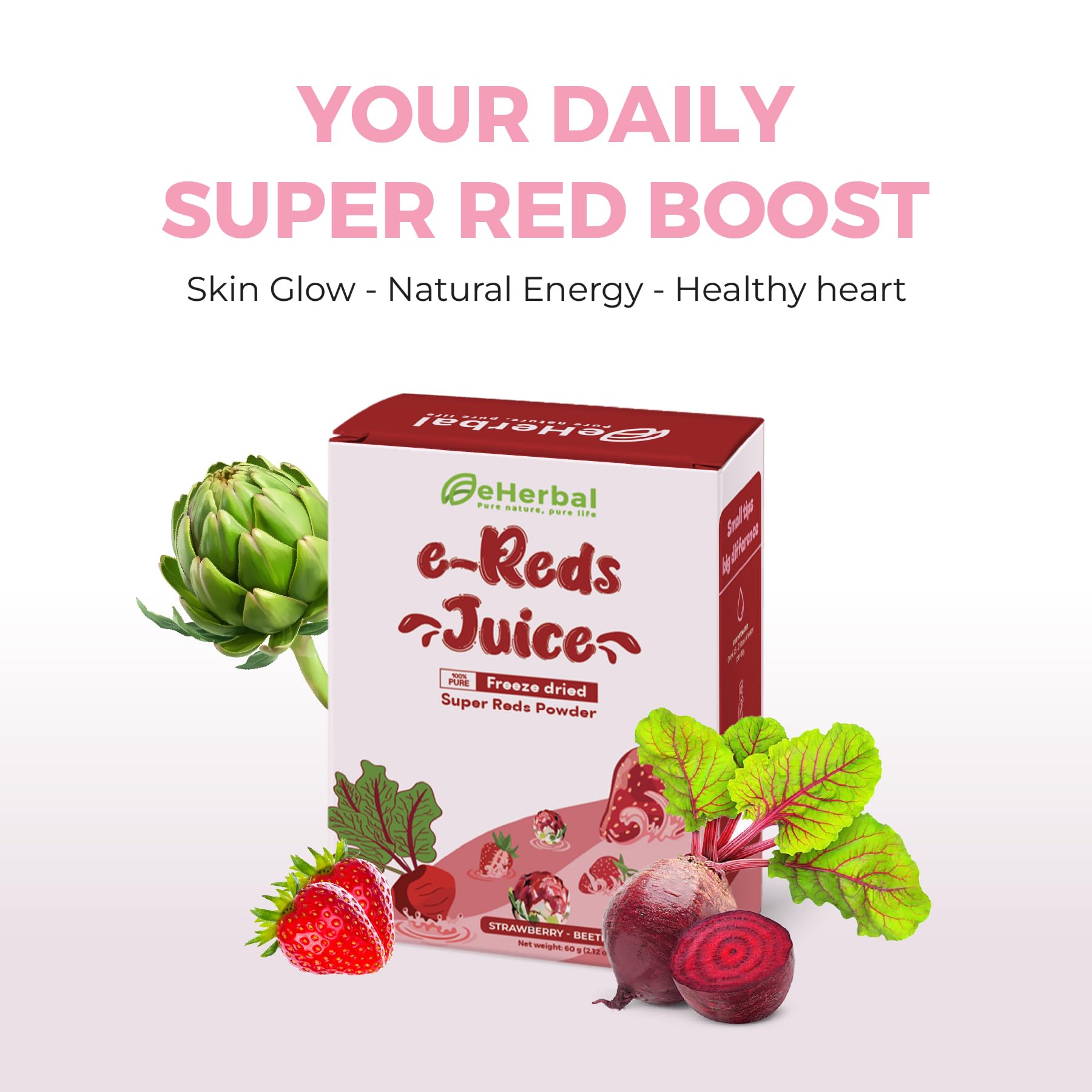 eHerbal Superfood strawberry powder for antioxidant-friendly snacking
