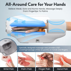 Ehightop hand massager uses six-zone air compression for even hand-wide pressure.