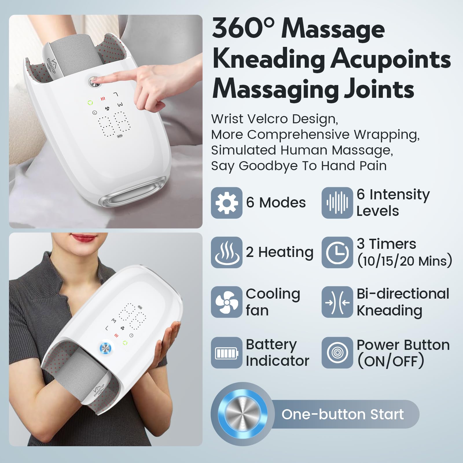 Ehightop hand massager cordless design allows flexible use anywhere.