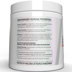 EHP Labs Acetyl L Carnitine powder bottle with QR code linking to details.