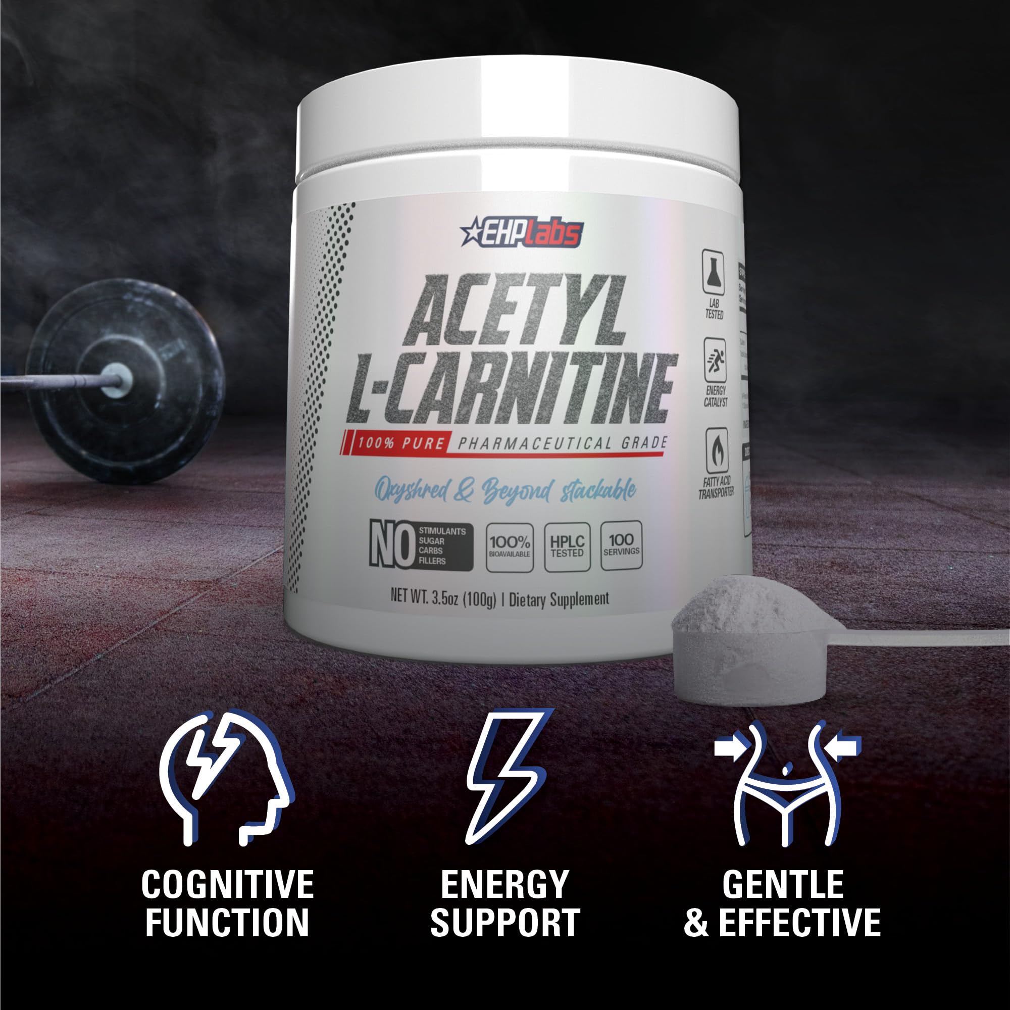 EHP Labs Acetyl L Carnitine powder dissolving in water in a clear glass.
