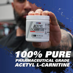 EHP Labs Acetyl L Carnitine powder ingredients panel emphasizing purity standards.