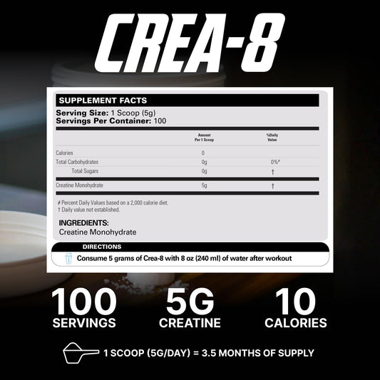 Pouring CREA-8 into a shaker illustrates convenient pre- or post-workout use.