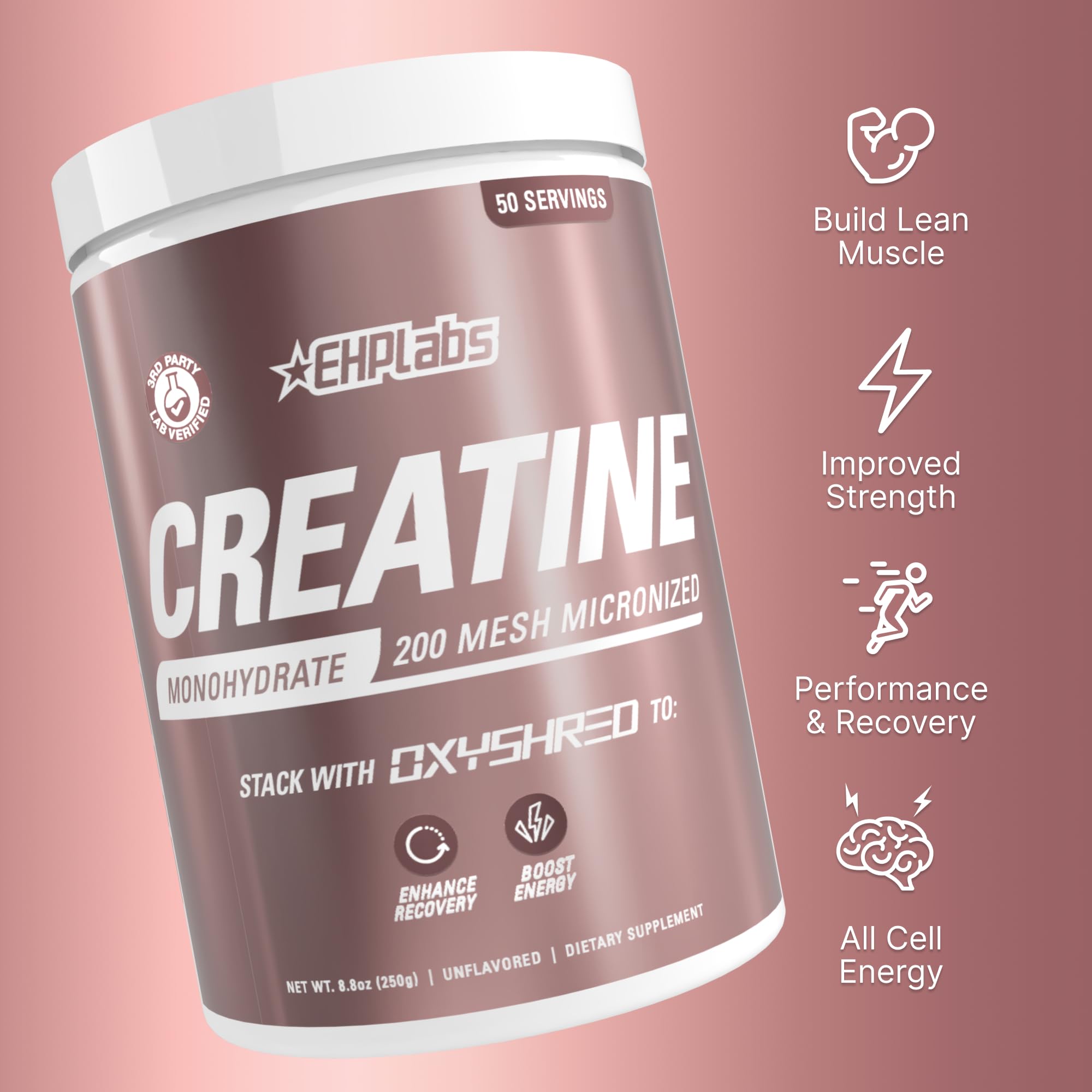 Close-up label highlighting 100% pure creatine monohydrate