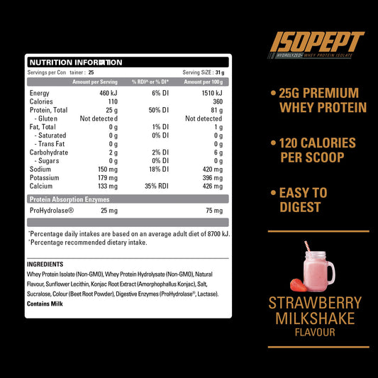 Scooped IsoPept powder ready to mix for fast-absorbing protein intake