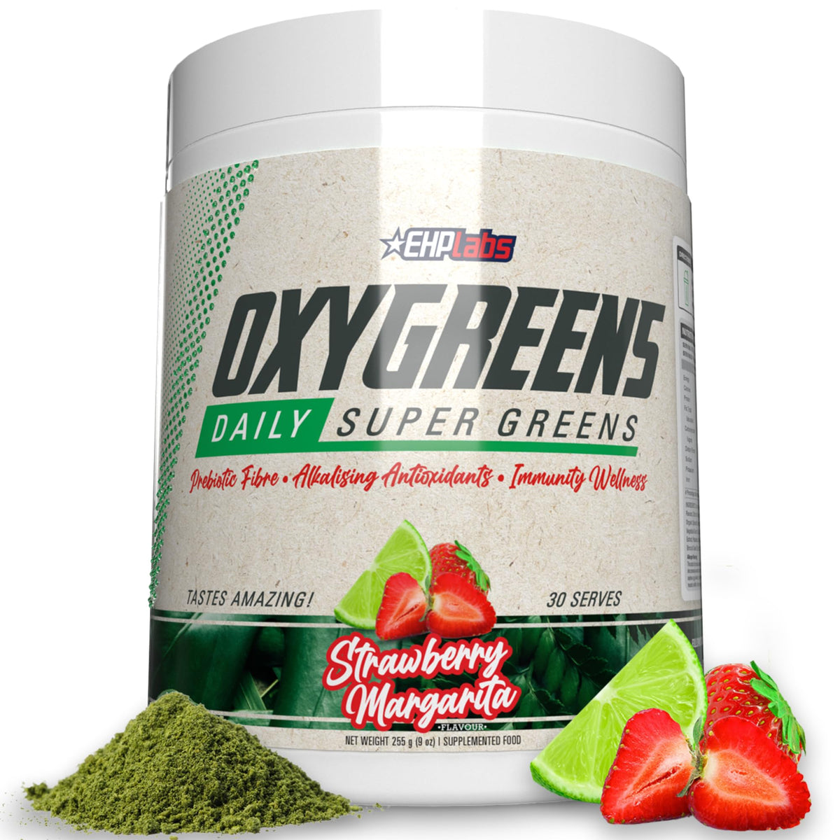 EHP Labs OxyGreens Strawberry Margarita bottle front for daily greens.