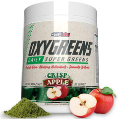 EHP Labs OxyGreens bottle highlights greens for daily wellness and energy.