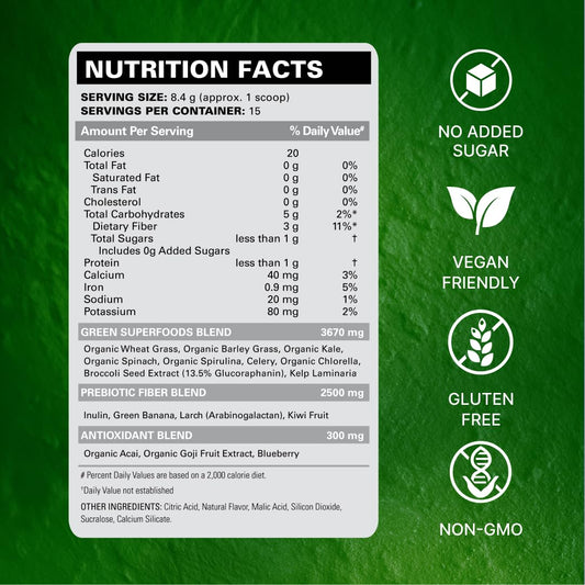 OxyGreens scoop beside powder, convenient for quick mixes