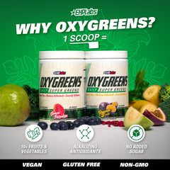 Close-up of spirulina and chlorella in OxyGreens for nutrient-dense greens.