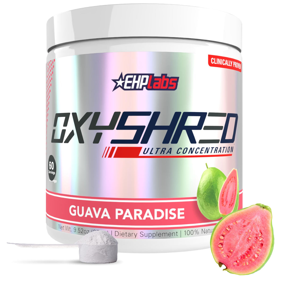 EHP Labs OxyShred Guava Paradise bottle ready for pre-workout energy.
