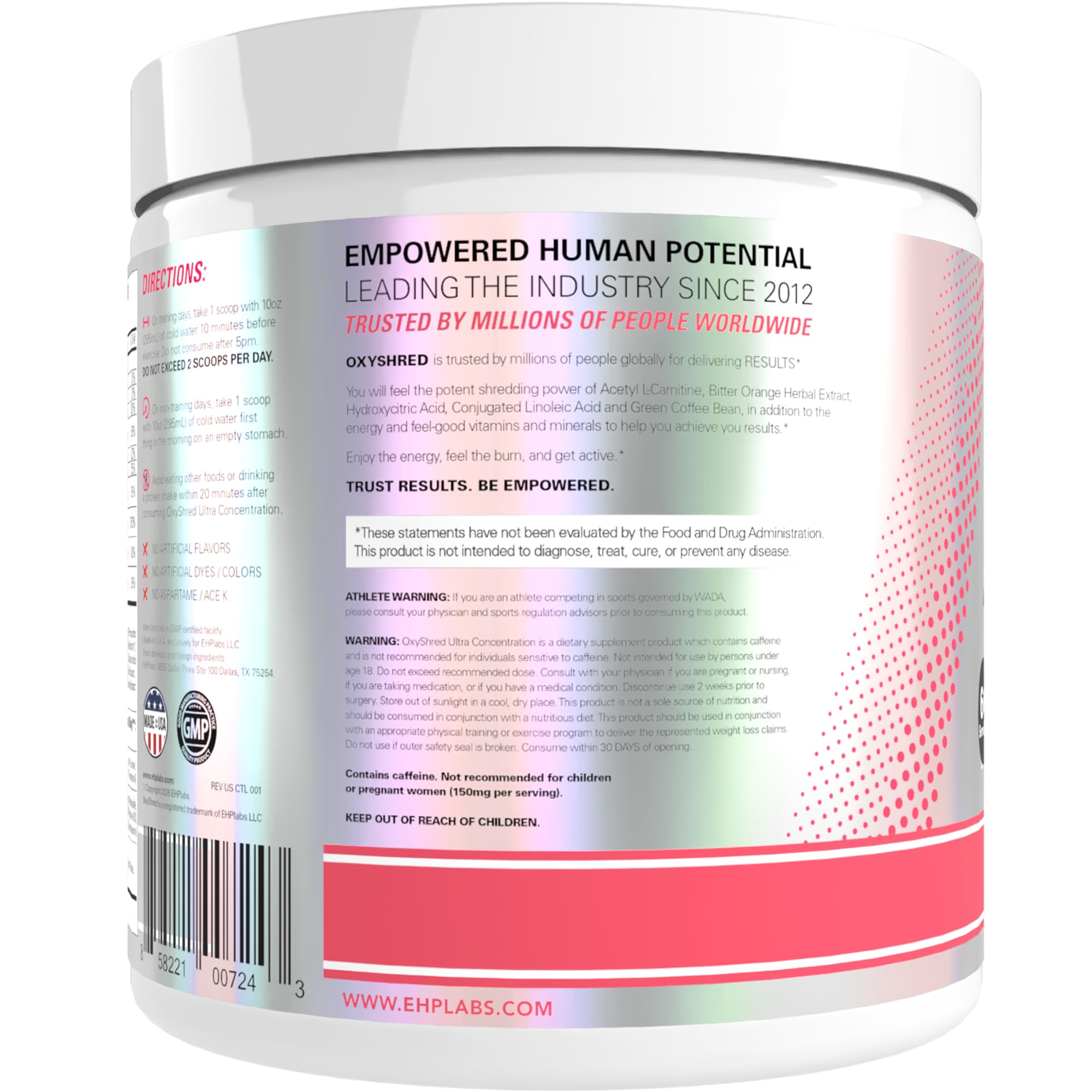 OxyShred Guava Paradise ingredients panel highlights immune support and prebiotic blend.