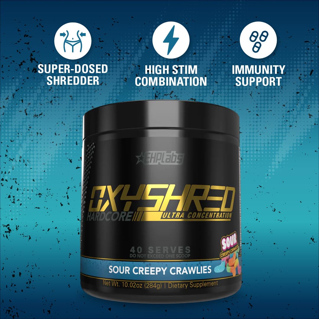 OxyShred Hardcore label highlights caffeine content and usage guidelines.