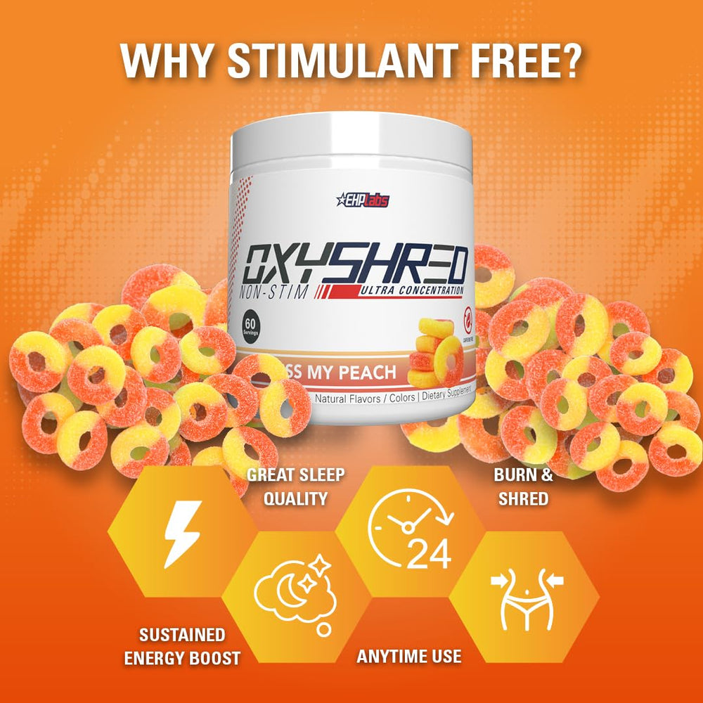 EHP Labs OxyShred Peach ingredients list includes L-Glutamine and Acetyl L-Carnitine.