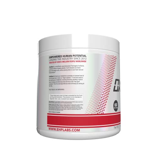 EHP Labs OxyShred powder scoop showing raspberry flavor powder.