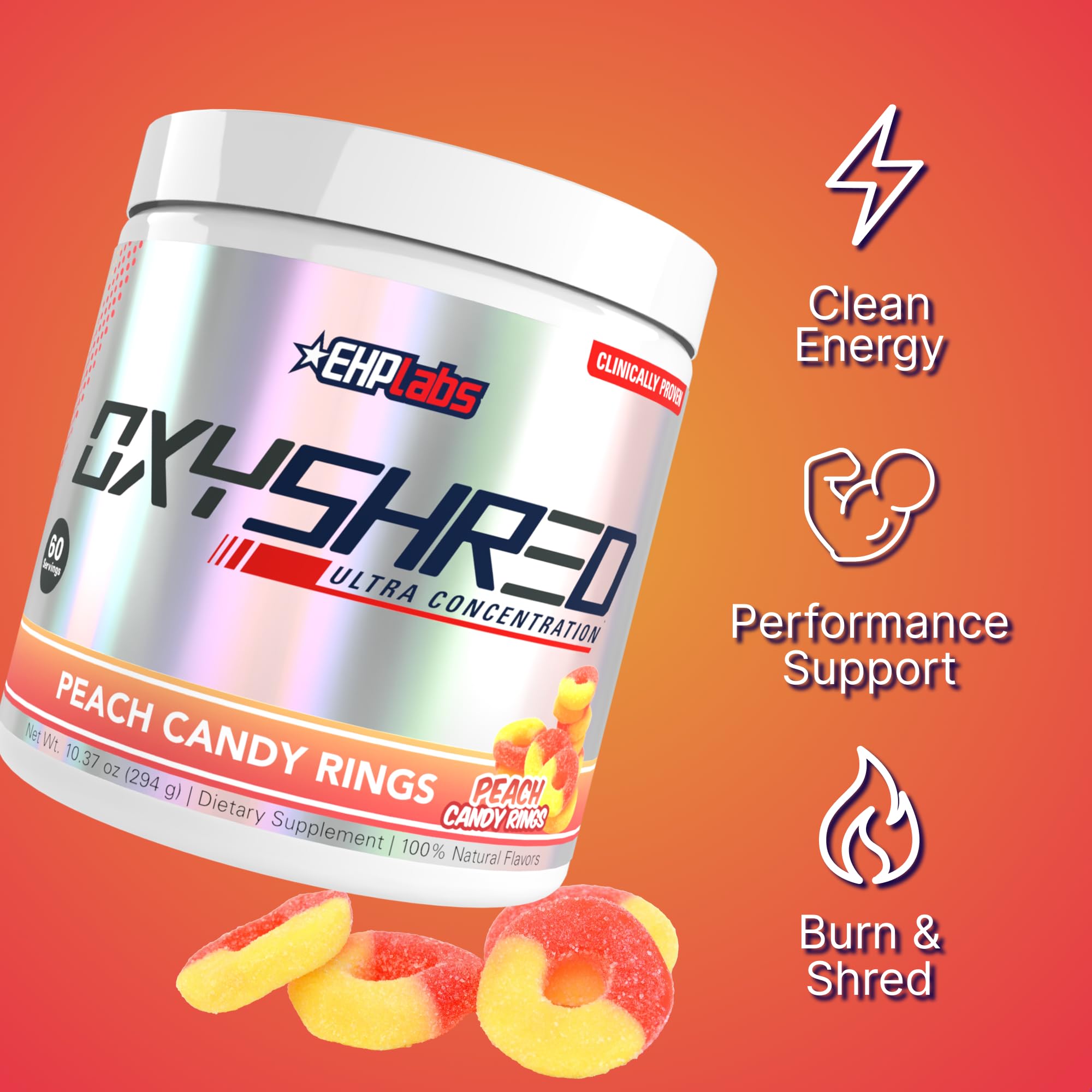 Scoop of OxyShred powder ready to mix for a pre-workout shake.