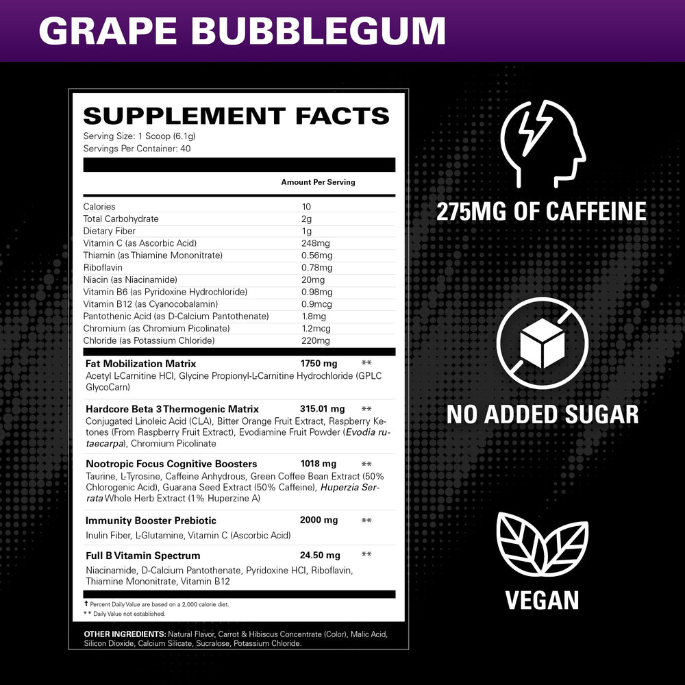 Grape Bubblegum OxyShred Hardcore jar close-up on label
