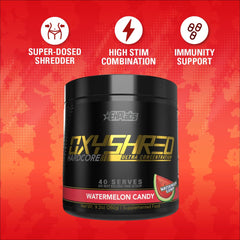 EHP Labs OxyShred Hardcore powder in glass promoting steady energy during sessions