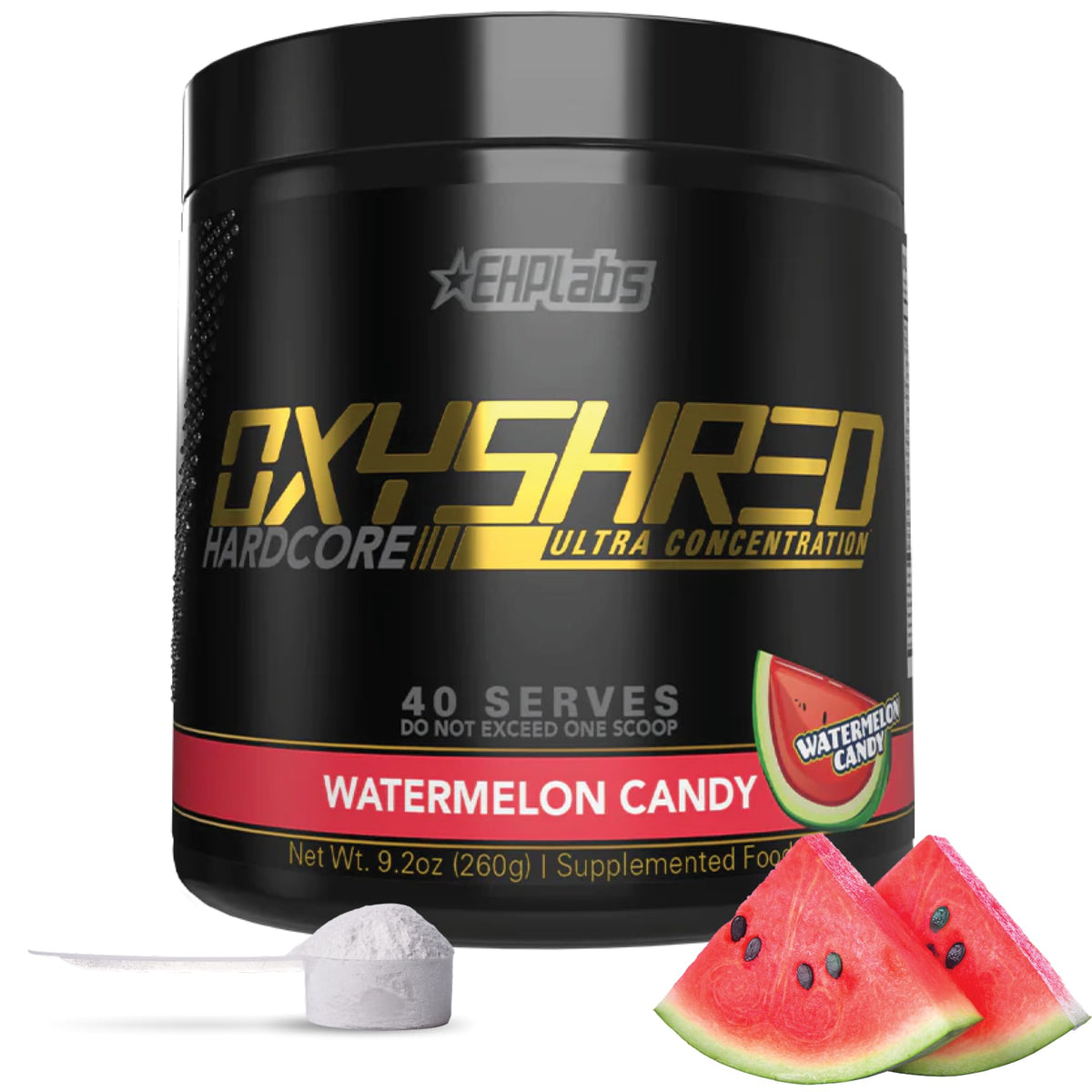 EHP Labs OxyShred Hardcore Watermelon Candy tub ready for training and energy