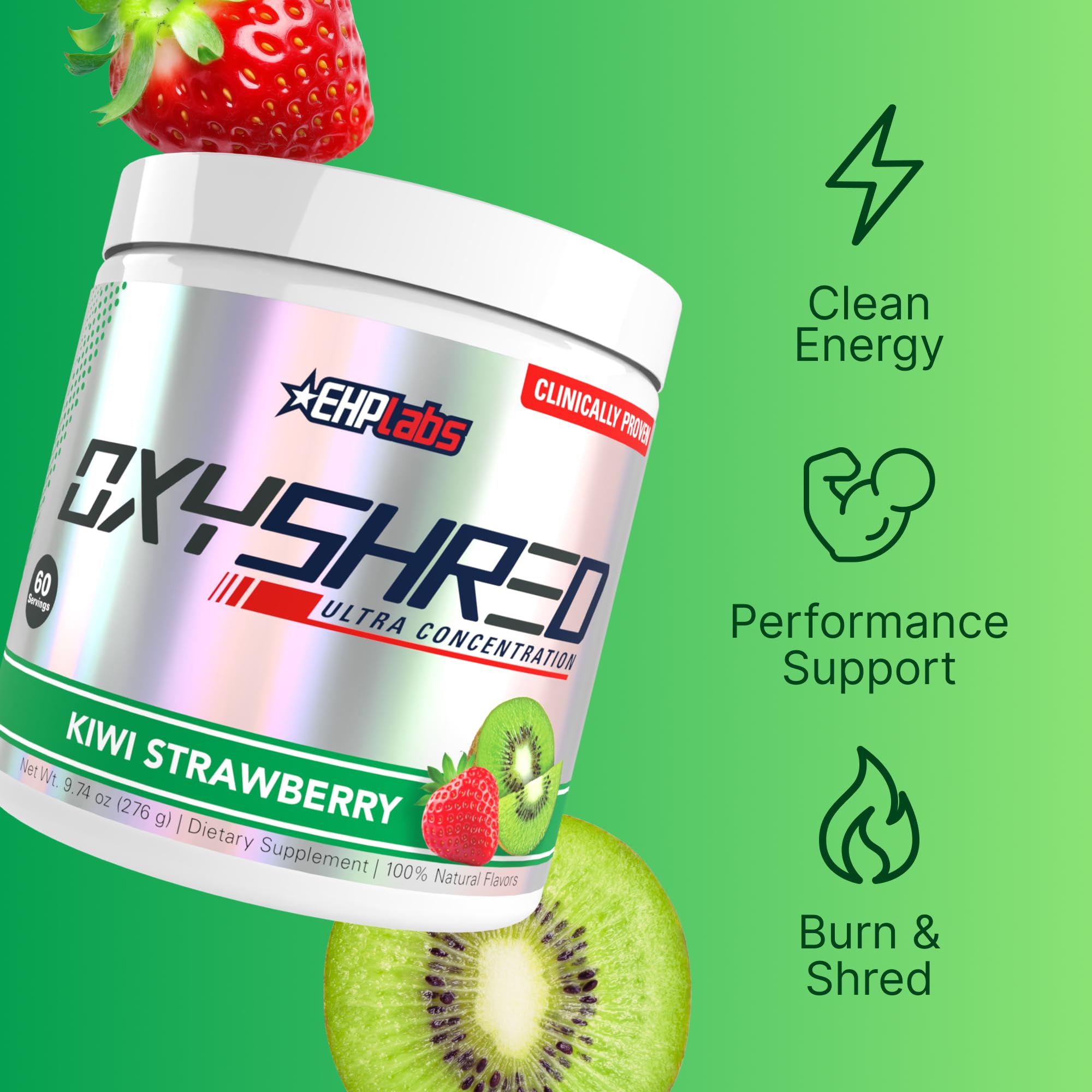 Ready-to-drink EHP Labs OxyShred Kiwi Strawberry served in a cup for workouts