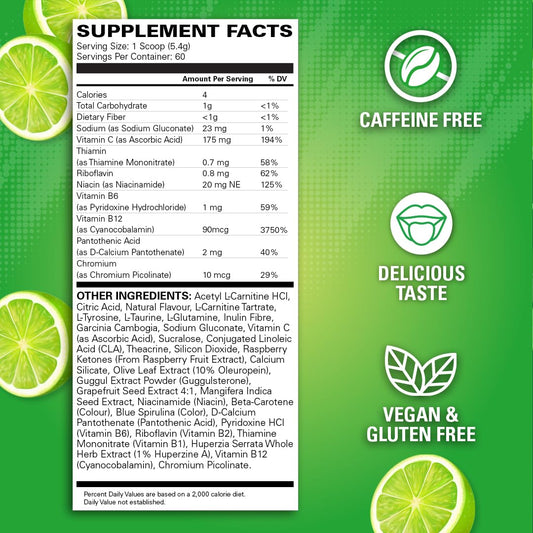 Front of the EHP Labs OxyShred Mojito package highlights non-stimulant pre-workout appeal.