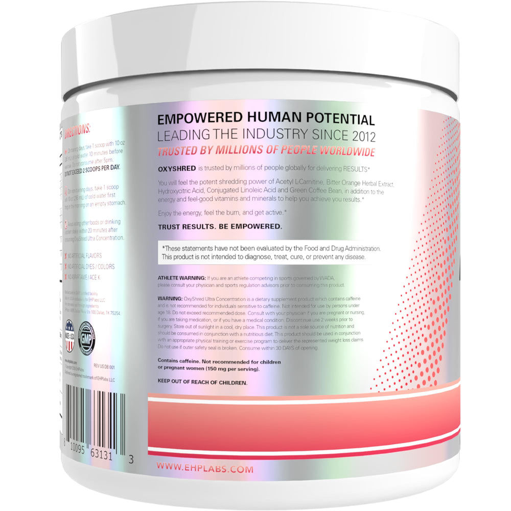 USA GMP facility seal and batch-tested mark on OxyShred label