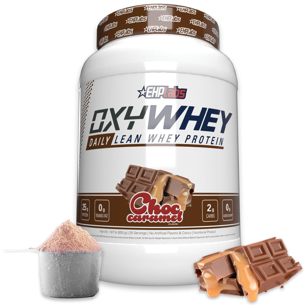 EHP Labs OxyWhey bottle front showing the high protein powder for post workout support