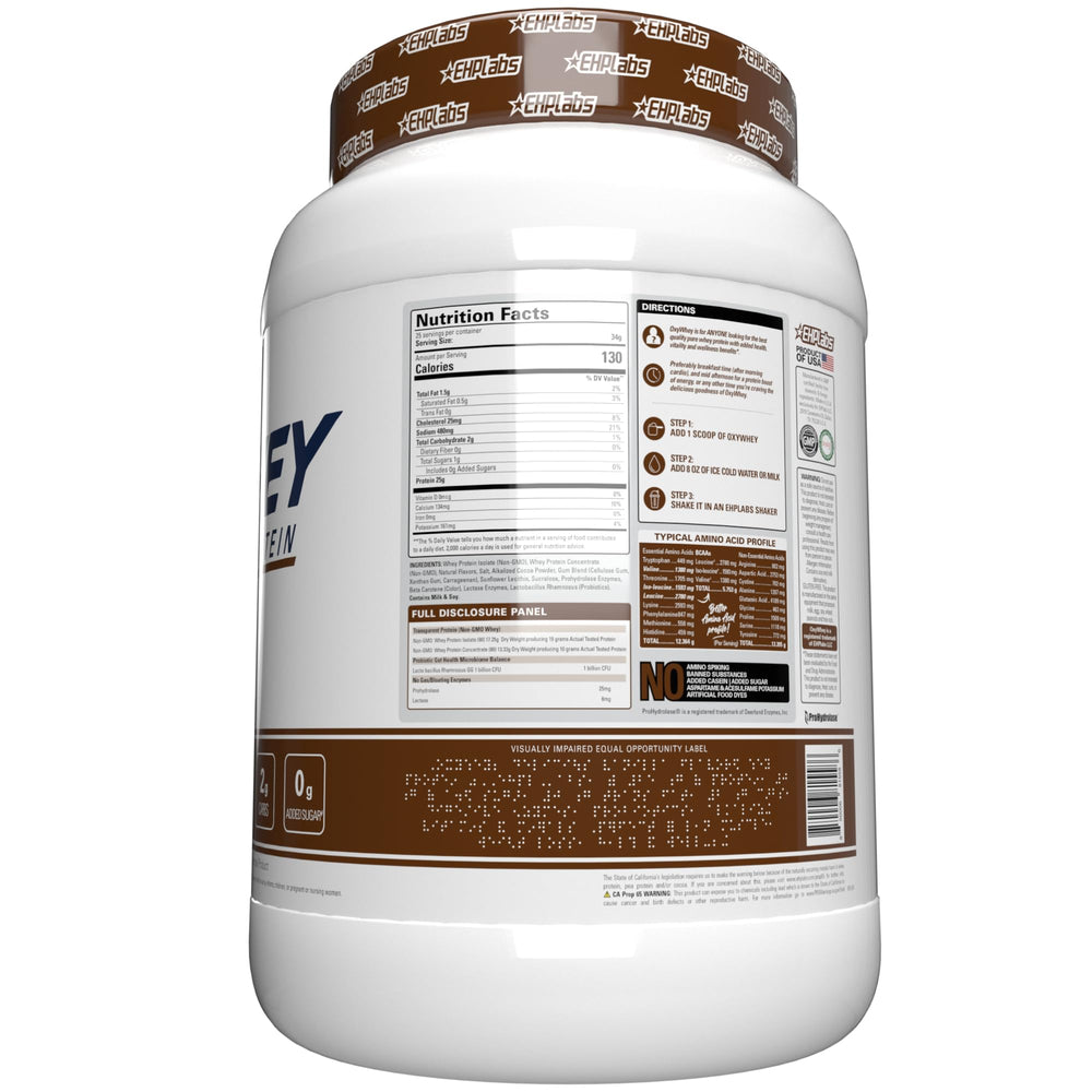 EHP Labs OxyWhey poured shake emphasizes macro friendly nutrition
